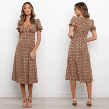 Load image into Gallery viewer, 2021 summer new deep V women&#39;s classic casual short sleeve waist up holiday beach show thin temperament sexy Print Chiffon Dress