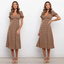 Load image into Gallery viewer, 2021 summer new deep V women&#39;s classic casual short sleeve waist up holiday beach show thin temperament sexy Print Chiffon Dress