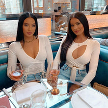 Load image into Gallery viewer, 2021 summer new top women short slimming bottoming shirt solid color hollow bandage slim blouse ladies top