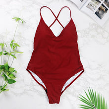 Load image into Gallery viewer, 2021 women Swimwear Sexy high cut one piece swimsuit Backless swim suit Black White Red  thong Bathing suit female Monokini 2741