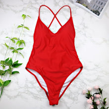 Load image into Gallery viewer, 2021 women Swimwear Sexy high cut one piece swimsuit Backless swim suit Black White Red  thong Bathing suit female Monokini 2741