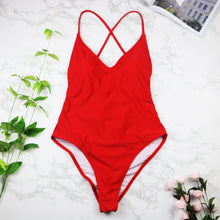 Load image into Gallery viewer, 2021 women Swimwear Sexy high cut one piece swimsuit Backless swim suit Black White Red  thong Bathing suit female Monokini 2741