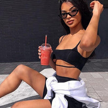 Load image into Gallery viewer, 2021 women&#39;s new sexy hollow out suspender high waist hot pants two piece suit