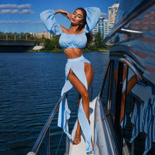 Load image into Gallery viewer, 2021Bikini Set Long Sleeve Beach dress Cover Up Swimsuit Two Piece Swimwear Women&#39;s Tube Top Bathingsuit Bandeau banadores mujer