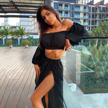 Load image into Gallery viewer, 2021Bikini Set Long Sleeve Beach dress Cover Up Swimsuit Two Piece Swimwear Women&#39;s Tube Top Bathingsuit Bandeau banadores mujer