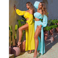 Load image into Gallery viewer, 2021Bikini Set Long Sleeve Beach dress Cover Up Swimsuit Two Piece Swimwear Women&#39;s Tube Top Bathingsuit Bandeau banadores mujer