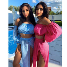 Load image into Gallery viewer, 2021Bikini Set Long Sleeve Beach dress Cover Up Swimsuit Two Piece Swimwear Women&#39;s Tube Top Bathingsuit Bandeau banadores mujer