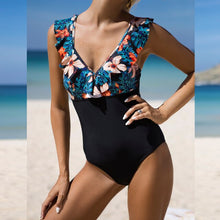 Load image into Gallery viewer, 2021Sexy Ruffles Swimwear OnePiece Swimsuit Floral Beachwear Women&#39;s BathingsuitPush up Deep V-neck Monokini Swimsuit Femal Slit