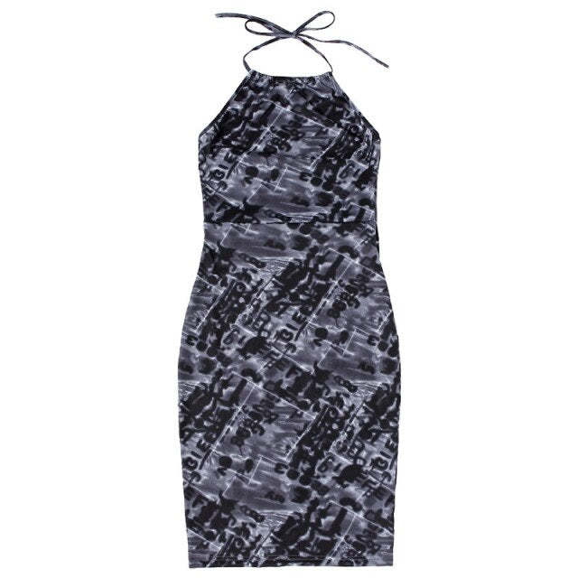 2021Summer Fashion Print Sexy Backless Halter Women's Mini Dress Bodycon Sleeveless Backless Highstreet Dresses