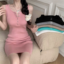 Load image into Gallery viewer, 2021new Hong Kong Style Design Sexy Hot Girl Wear Tight Body Hip Spaghetti Straps Knitted Vest Dress for Women Summer