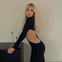 Load image into Gallery viewer, 2022 Autumn Designer Clothes Black Long Sleeves Hollow Out Casual Evening Party Sexy Women&#39;S Prom One Piece Basic Maxi Dresses
