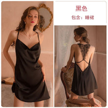 Load image into Gallery viewer, 2022 Autumn Women Silk Sexy Backless Nightgown Sling Satin Deep-V Nightdress  Ladies Dressing Gown Casual Home Clothes Nightwear