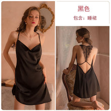 Load image into Gallery viewer, 2022 Autumn Women Silk Sexy Backless Nightgown Sling Satin Deep-V Nightdress  Ladies Dressing Gown Casual Home Clothes Nightwear