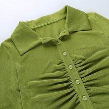 Load image into Gallery viewer, 2022 Blue Sexy Women Crop Top Y2k V Neck Casual Ruched Long Sleeve Summer Green T Shirt Fashion Female Tee Vintage