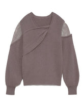 Load image into Gallery viewer, 2022 Chic Criss-cross Collar Designed Sweater Women Fashion Off-the Shoulder Pullover Spring Patchwork Lace Jumper Elegant