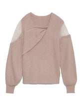 Load image into Gallery viewer, 2022 Chic Criss-cross Collar Designed Sweater Women Fashion Off-the Shoulder Pullover Spring Patchwork Lace Jumper Elegant