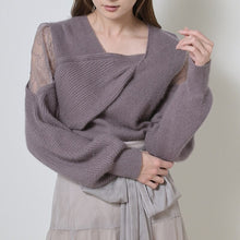 Load image into Gallery viewer, 2022 Chic Criss-cross Collar Designed Sweater Women Fashion Off-the Shoulder Pullover Spring Patchwork Lace Jumper Elegant