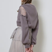 Load image into Gallery viewer, 2022 Chic Criss-cross Collar Designed Sweater Women Fashion Off-the Shoulder Pullover Spring Patchwork Lace Jumper Elegant