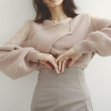 Load image into Gallery viewer, 2022 Chic Criss-cross Collar Designed Sweater Women Fashion Off-the Shoulder Pullover Spring Patchwork Lace Jumper Elegant