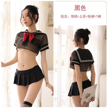Load image into Gallery viewer, 2022 Cute Student Anime Cartoon Cosplay Uniform Tie Bow Crop Top Mini Skirt With Thong 4Pcs Set Temptation Sexy Erotic Lingerie