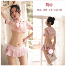 Load image into Gallery viewer, 2022 Cute Student Anime Cartoon Cosplay Uniform Tie Bow Crop Top Mini Skirt With Thong 4Pcs Set Temptation Sexy Erotic Lingerie