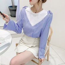 Load image into Gallery viewer, 2022 Designed Chic Tops Long Sleeve Vintage Striped Shirts Fall Femme O-neck Fashion Fake Two Piece Spring Blouses Women