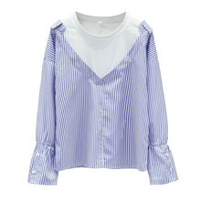 Load image into Gallery viewer, 2022 Designed Chic Tops Long Sleeve Vintage Striped Shirts Fall Femme O-neck Fashion Fake Two Piece Spring Blouses Women