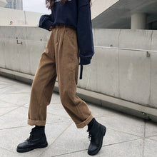 Load image into Gallery viewer, 2022 Elastic Waist Casual Straight Trousers Femme Solid Office Lady Simple Corduroy Pants Women All Match Spring Pantalones