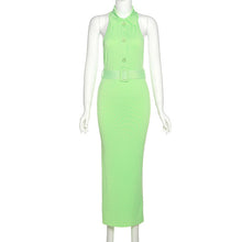 Load image into Gallery viewer, 2022 Elegant Fashion Halter Sexy Backless Split Maxi Dress for Women Summer Button Up Green Knit Shift Dresses Clothes Vacation