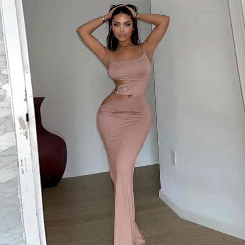 2022 Elegant One Shoulder Summer Women'S Clothes Blue Romper Sexy Cutout Slit Evening Party Prom Maxi Dresses Vestidos Streetwea