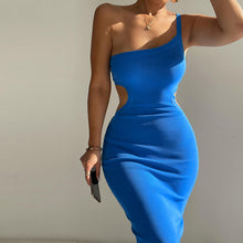 Load image into Gallery viewer, 2022 Elegant One Shoulder Summer Women&#39;S Clothes Blue Romper Sexy Cutout Slit Evening Party Prom Maxi Dresses Vestidos Streetwea