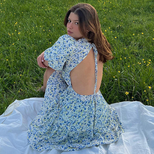 2022 Elegant Print Sexy Backless Bandage Mini Dress Club Party Outfits for Women Summer Short Sleeves Dresses Casual Vacation