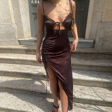 Load image into Gallery viewer, 2022 Elegant Satin Summer Solid Women&#39;S Clothes Romper Sexy Cutout Slit Evening Party Prom Slit Midi Dresses Casual Vestidos