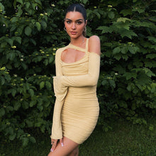 Load image into Gallery viewer, 2022 Fashion Flare Sleeve Sexy Cut Out Ruched Dress Outfits Women Party Club Summer Mesh Sheer Dresses Bodycon Clothes