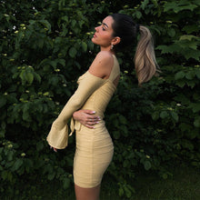 Load image into Gallery viewer, 2022 Fashion Flare Sleeve Sexy Cut Out Ruched Dress Outfits Women Party Club Summer Mesh Sheer Dresses Bodycon Clothes