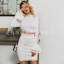 Load image into Gallery viewer, 2022 Fashion New Spring and Autumn Women&#39;s Skirt Two-piece Set White Lace Flared Sleeve Top and Short Skirt Suit Female Casual