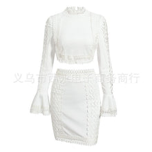 Load image into Gallery viewer, 2022 Fashion New Spring and Autumn Women&#39;s Skirt Two-piece Set White Lace Flared Sleeve Top and Short Skirt Suit Female Casual