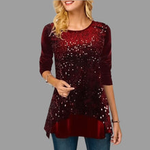 Load image into Gallery viewer, 2022 Fashion Sequin Patchwork Print Crew Neck Long Sleeve Irregular Hem Women Shirt Long Sleeve Blusas Para Mujer