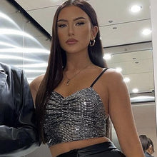 Load image into Gallery viewer, 2022 For Summer Chic Fashion Black Sequins Women&#39;s Clothing Halter Wrap Crop Top Rave Festival Sexy Backless Tops Club Beach