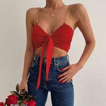 Load image into Gallery viewer, 2022 For Summer Chic Fashion Red Women&#39;s Clothing Halter Wrap Crop Top Rave Festival Sexy Backless Chain Tops Club Beach