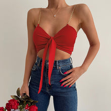 Load image into Gallery viewer, 2022 For Summer Chic Fashion Red Women&#39;s Clothing Halter Wrap Crop Top Rave Festival Sexy Backless Chain Tops Club Beach