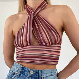 2022 For Summer Sexy Backless Bottoming Cross Halter Knit Corset Top Tank Tops Cropped Casual Party Women&#39;s Clothing Tshirt Tees