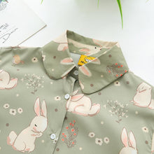 Load image into Gallery viewer, 2022 Girl Style Kawaii Rabbit Tops Women Single Breasted Sweet Vintage Green Blouses Japanese Loose Printed Cute Shirts Spring