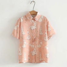 Load image into Gallery viewer, 2022 Girl Style Kawaii Rabbit Tops Women Single Breasted Sweet Vintage Green Blouses Japanese Loose Printed Cute Shirts Spring