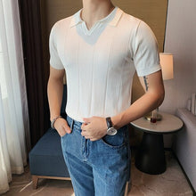 Load image into Gallery viewer, 2022 High Quality V Neck Knitted Polo Shirt Men Short Sleeve Summer New Fashion Mens Casual Polos Slim Fit Streetwea POLO Homme