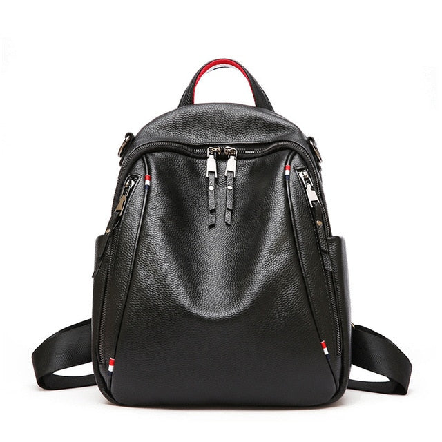 2022 High Quality Women Genuine Leather Backpacks Lady England Style Fashion Simple Soft Bag Girl Bi-directional Zipper Packsack