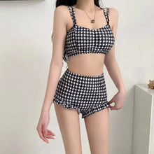 Load image into Gallery viewer, 2022 Korean Style Sexy Backless 3 Pieces Women Bikini Set Plaid Push Up Swimsuit Beachwear Summer Bikinis Swimwear