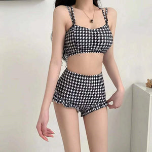 2022 Korean Style Sexy Backless 3 Pieces Women Bikini Set Plaid Push Up Swimsuit Beachwear Summer Bikinis Swimwear