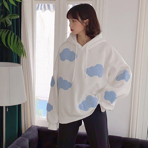 2022 Korean Sweatshirt Women Winter Fashion Clouds Pullover Women Plus Velvet Warm Anime Hoodies Tops Casual Hoodies Female