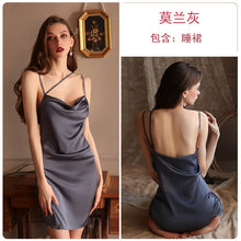 Load image into Gallery viewer, 2022 Luxury Nightdress Women&#39;s Sexy Lingerie Satin Smooth V-neck Simple Slip Dress Femme Night gown Summer Thin Sling Sleepwear
